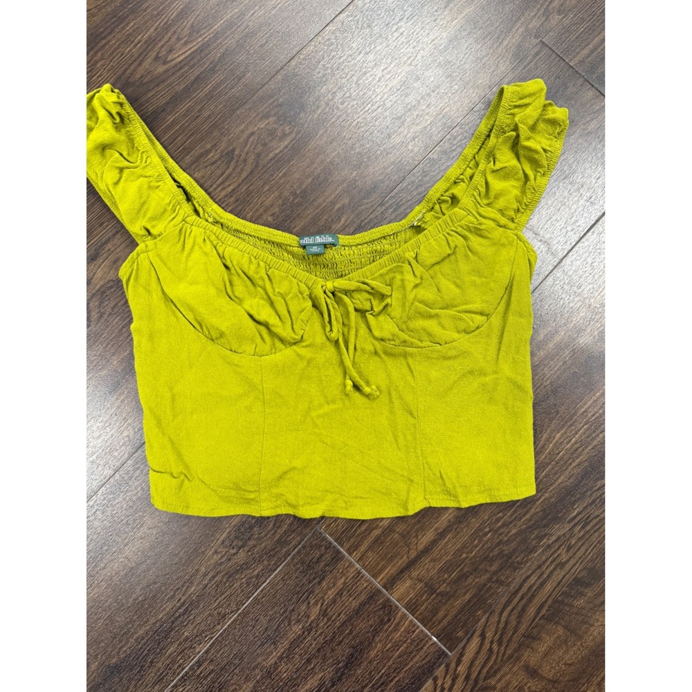 Wild Fable Chartreuse‎ Lime Green Smocked Crop Top - XS